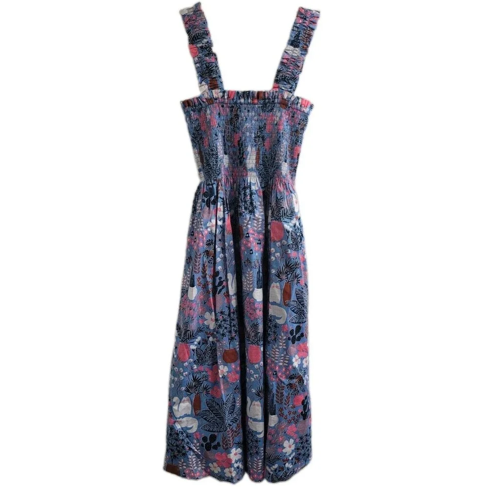 Kate Spade New York Garden Posy Smocked Midi Dress XS NWOT Cotton Cat Floral Poc